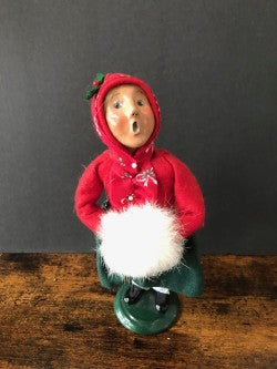 Girl in red and green with Candy Cane trim & Candy Can