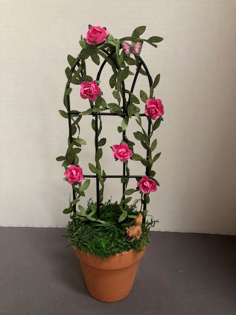 Pink Rose Trellis with Squirrel