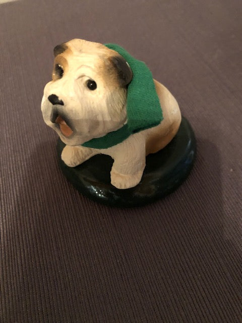 Bull dog with green scraf