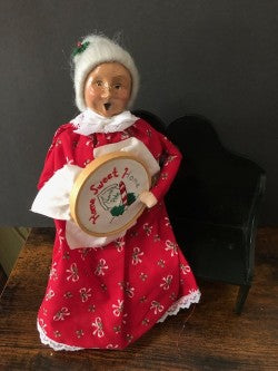 Needlepoint Mrs Claus on Bench
