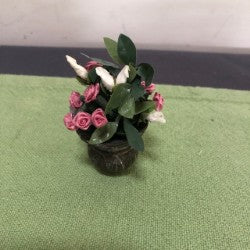 Pink & White Roses in Metal Urn