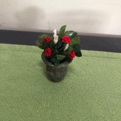 Red & White Roses in Metal Urn