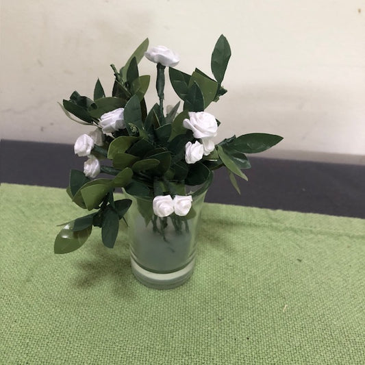White Roses in Glass Vase