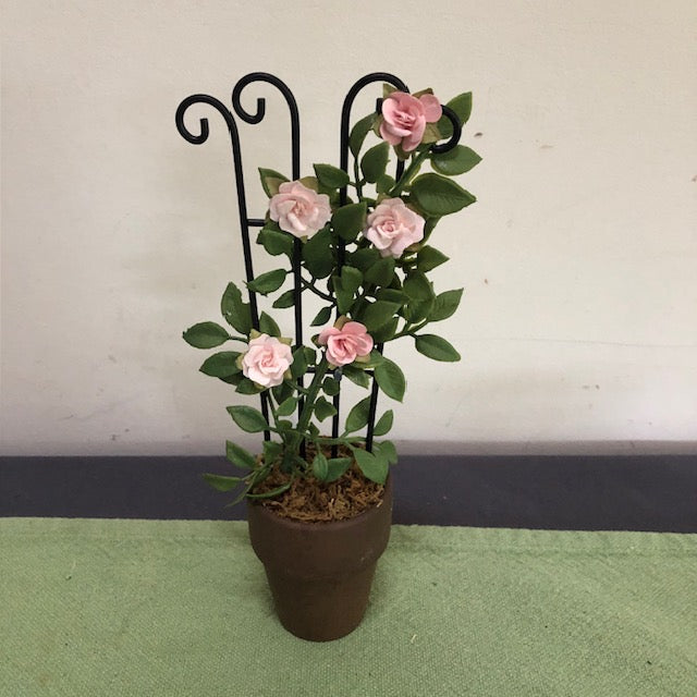 Pink Rose Trellis in Medium Stone Pot