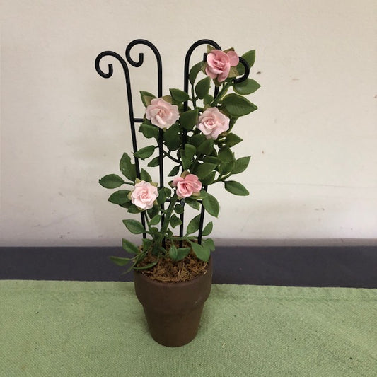 Pink Rose Trellis in Medium Stone Pot