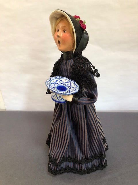 Victorian Woman with Blue & White Footed Bowl