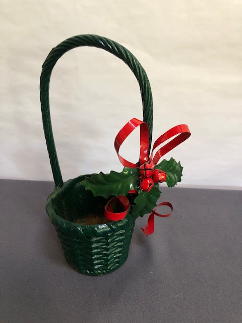 Cast Iron basket with holly & bells