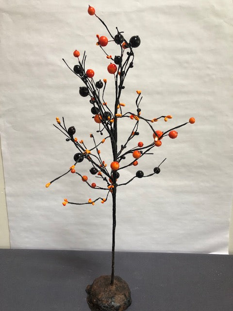 Halloween Orange berry tree with concrete base