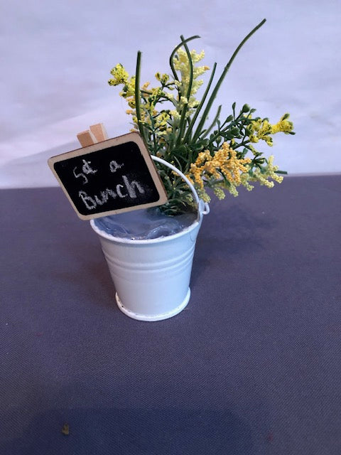 White metal Flower pail with chalk sign