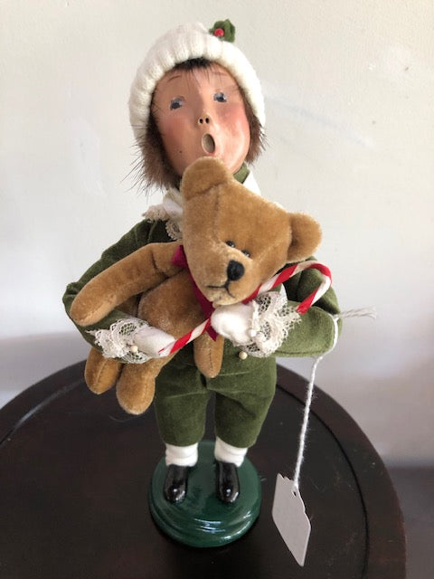 Boy in green velvet with Teddy & Candycane