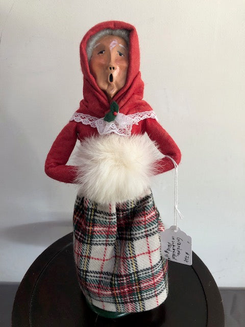 Grandma in Red and plaid with white muff