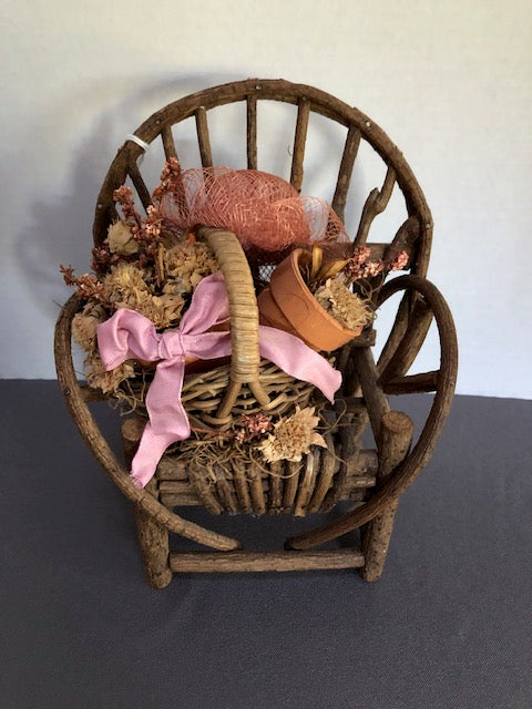 Vintage Wicker Twig Chair with Flowers