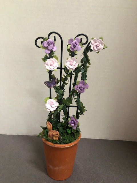 Lavender Rose Trellis with Squirrel