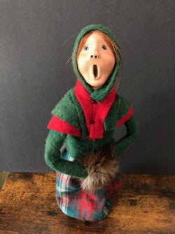Bumpy Base Lady in Green and Plaid with Brown Fur Muff