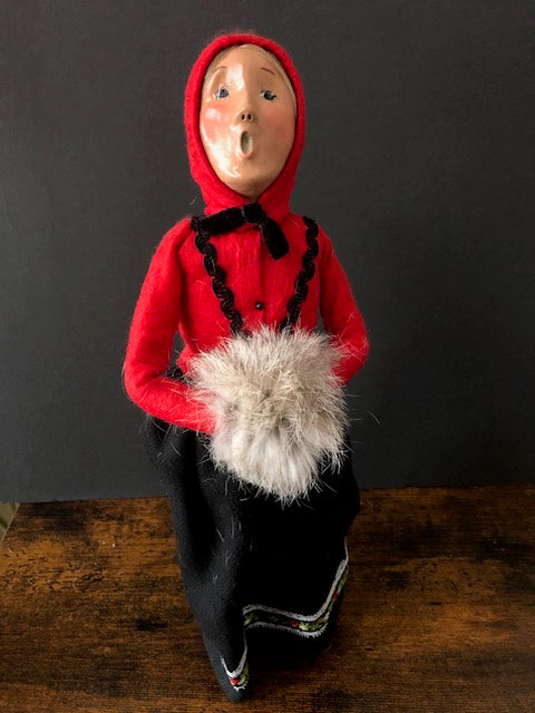 Lady in Red and Black with fur Muff